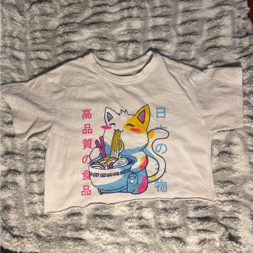 White Cat Graphic Crop T-shirt